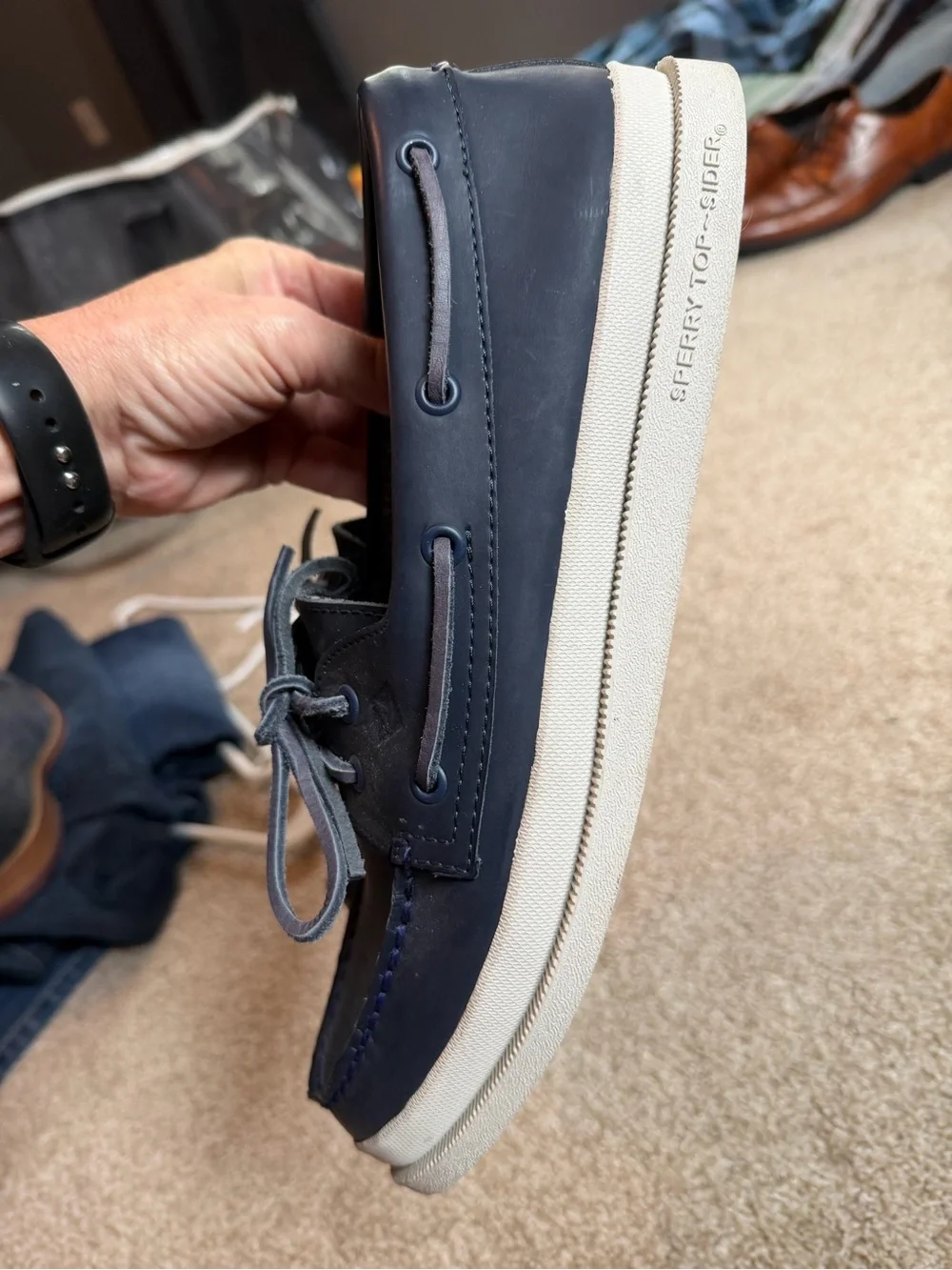 Sperry Men's Navy Leather Lace-Up Boat Shoes
